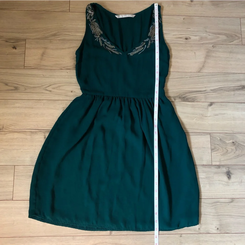 Women’s Zara Trafaluc Emerald Green Beaded Embroidered Midi Dress size S - Picture 12 of 14